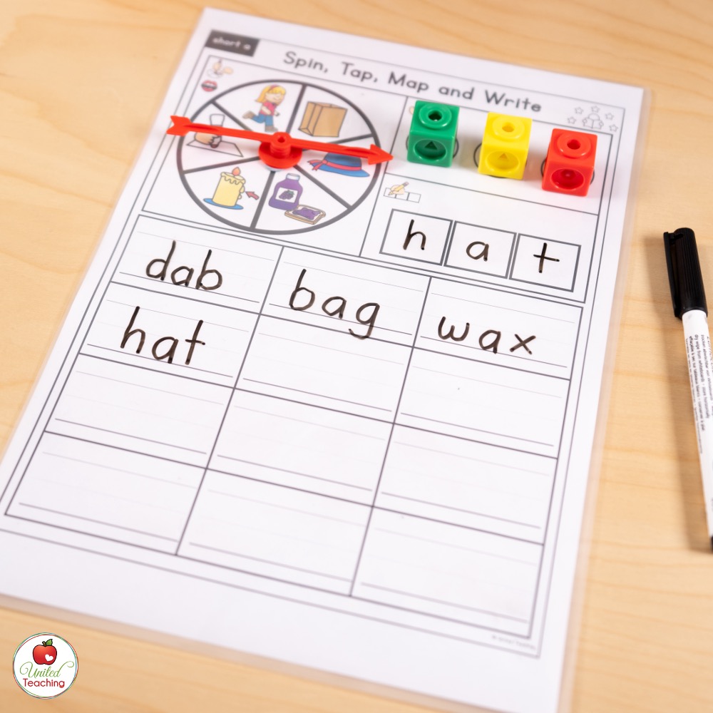 Spin and map a word mats for phonics centers
