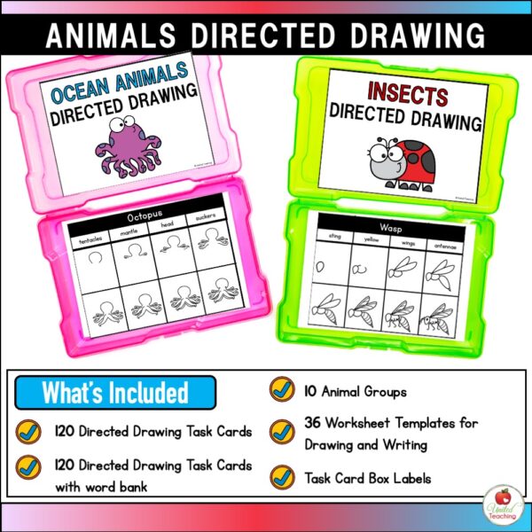 Animals Directed Drawing Task Cards What's Included