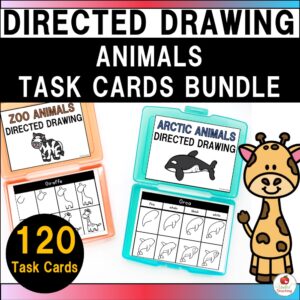 Animals Directed Drawing Task Cards Cover