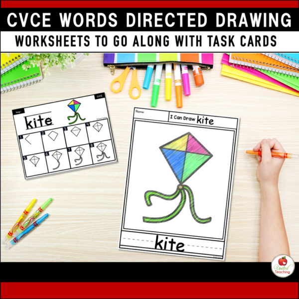 CVCE Words Directed Drawing Task Cards with Worksheet for Drawing