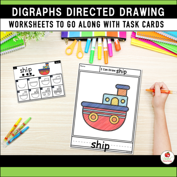 Digraphs Directed Drawing Task Cards with Worksheet