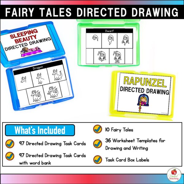 Fairy Tales Directed Drawing Task Cards What's Included