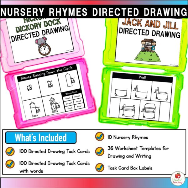 Nursery Rhymes Directed Drawing Task Cards What's Included