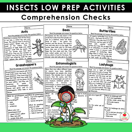 Insect Comprehension reading worksheets