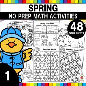 Spring Math Worksheets for 1st Grade Packet Cover