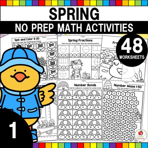Spring Math Worksheets for 1st Grade Packet Cover