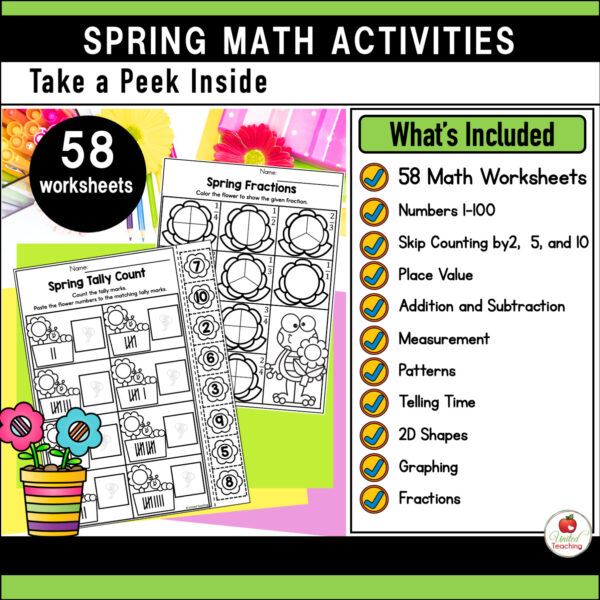 Spring Math and Literacy Kindergarten Activities Bundle - Image 3