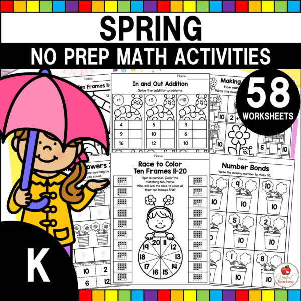 Spring Math Activities Kindergarten Packet Cover