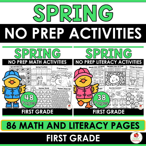 Spring Math and Literacy Worksheets 1st Grade Bundle