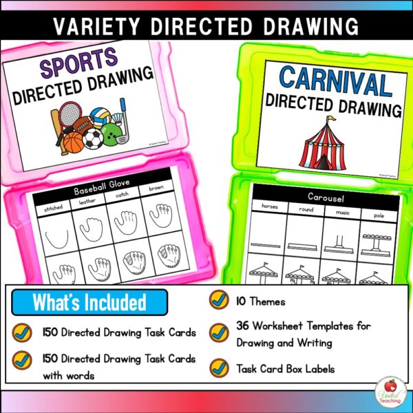 Variety Directed Drawing Task Cards What's Included