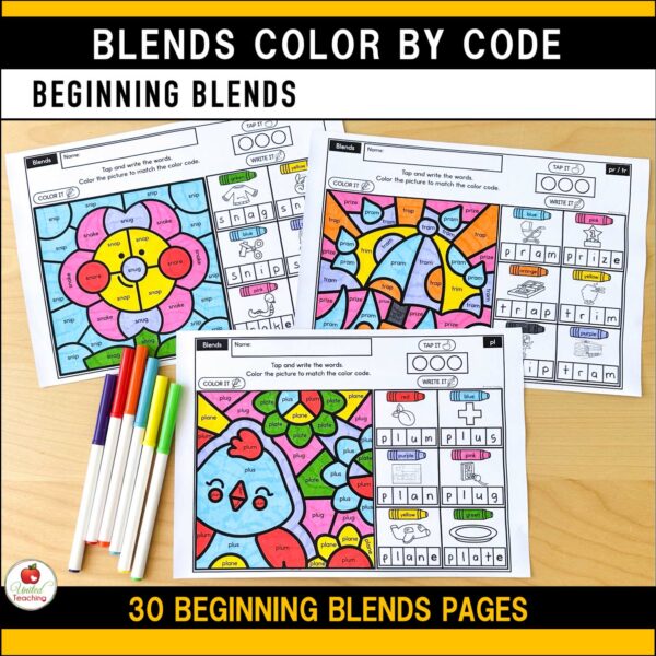 Blends Color by Code Spring Worksheets Beginning Blends Sample Worksheets