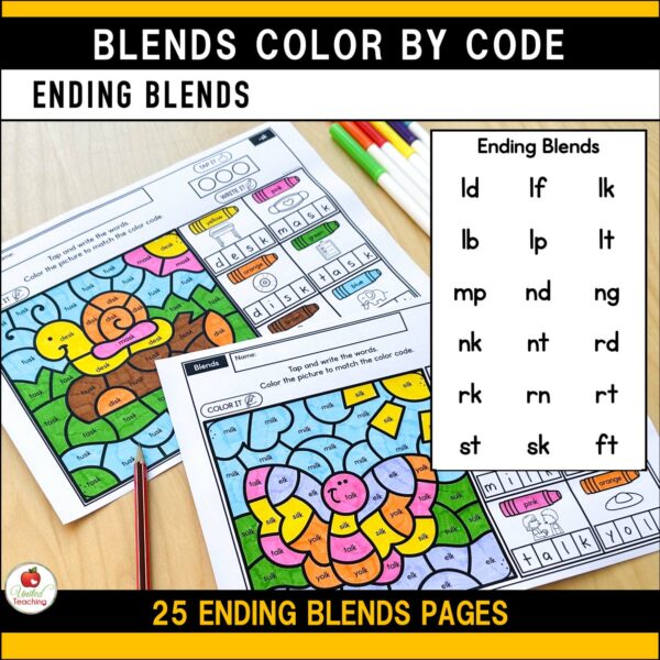 Blends Color by Code Spring Worksheets Ending Blends