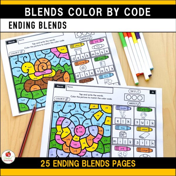 Blends Color by Code Spring Worksheets Ending Blends Worksheet Samples