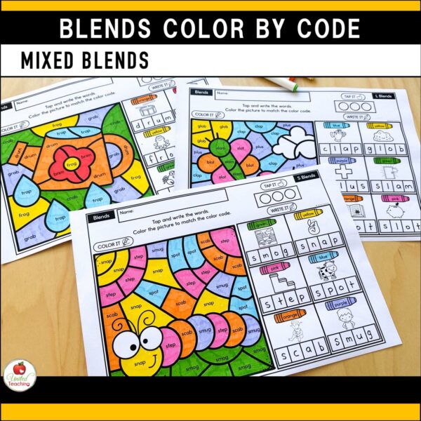 Blends Color by Code Spring Worksheets Mixed Blends Samples