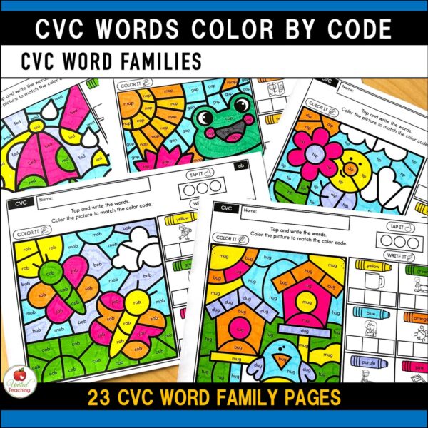 CVC Words Color by Code Spring Worksheets CVC Word Family Sample Worksheets