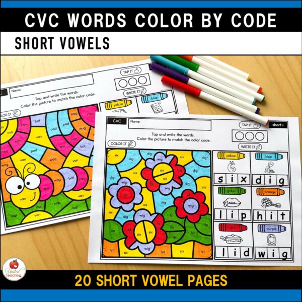 CVC Words Color by Code Spring Worksheets Short Vowel Worksheet Samples