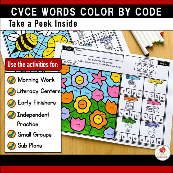 CVCE Color by Code Spring Worksheets How to Use the Worksheets