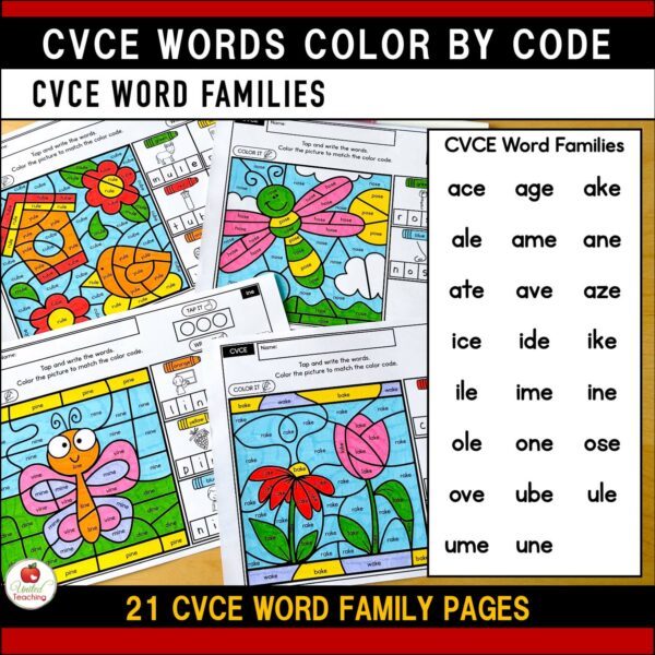 CVCE Color by Code Spring Worksheets CVCE Word Families