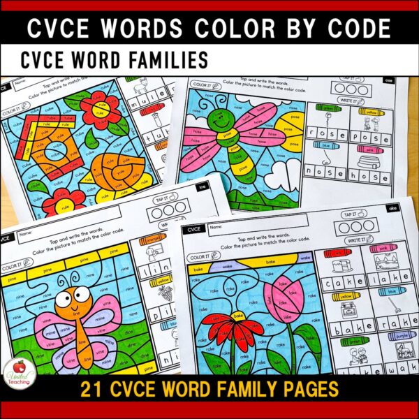 CVCE Color by Code Spring Worksheets Word Family Worksheets