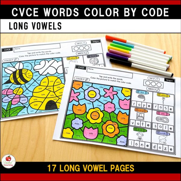 CVCE Color by Code Spring Worksheets Long Vowels Worksheets