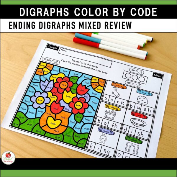 Digraphs Color by Code Spring Worksheets Ending Digraphs Mixed Review