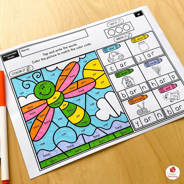 R-Controlled Vowels Spring Color by Code Worksheet