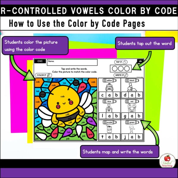 R-Controlled Vowels Color by Code Spring Worksheets How to Use