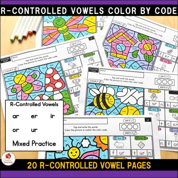 R-Controlled Vowels Color by Code Spring Worksheets R-Controlled Vowels List