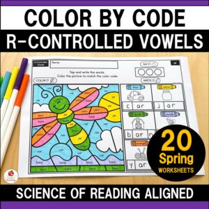 R-Controlled Vowels Color by Code Spring Worksheets Cover