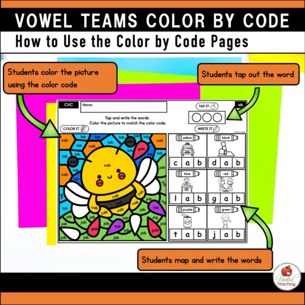 Vowel Teams Color by Code Spring Worksheets How to use the Worksheets