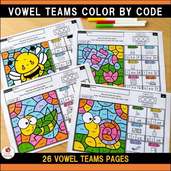 Vowel Teams Color by Code Spring Worksheet Samples