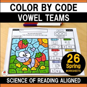 Vowel Teams Color by Code Spring Worksheets Cover