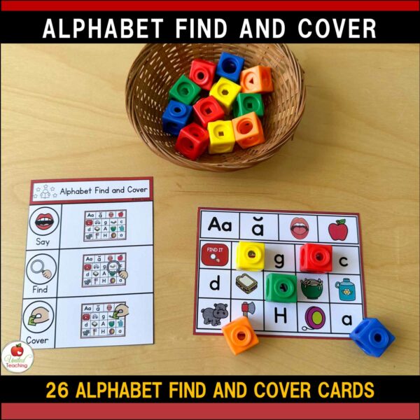 Alphabet Find and Cover Task Cards Letter A and Student Instruction Card