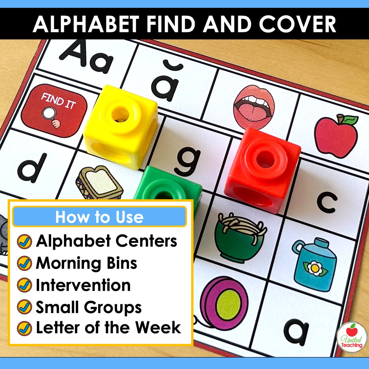 How to use the Alphabet Find and Cover Task Cards