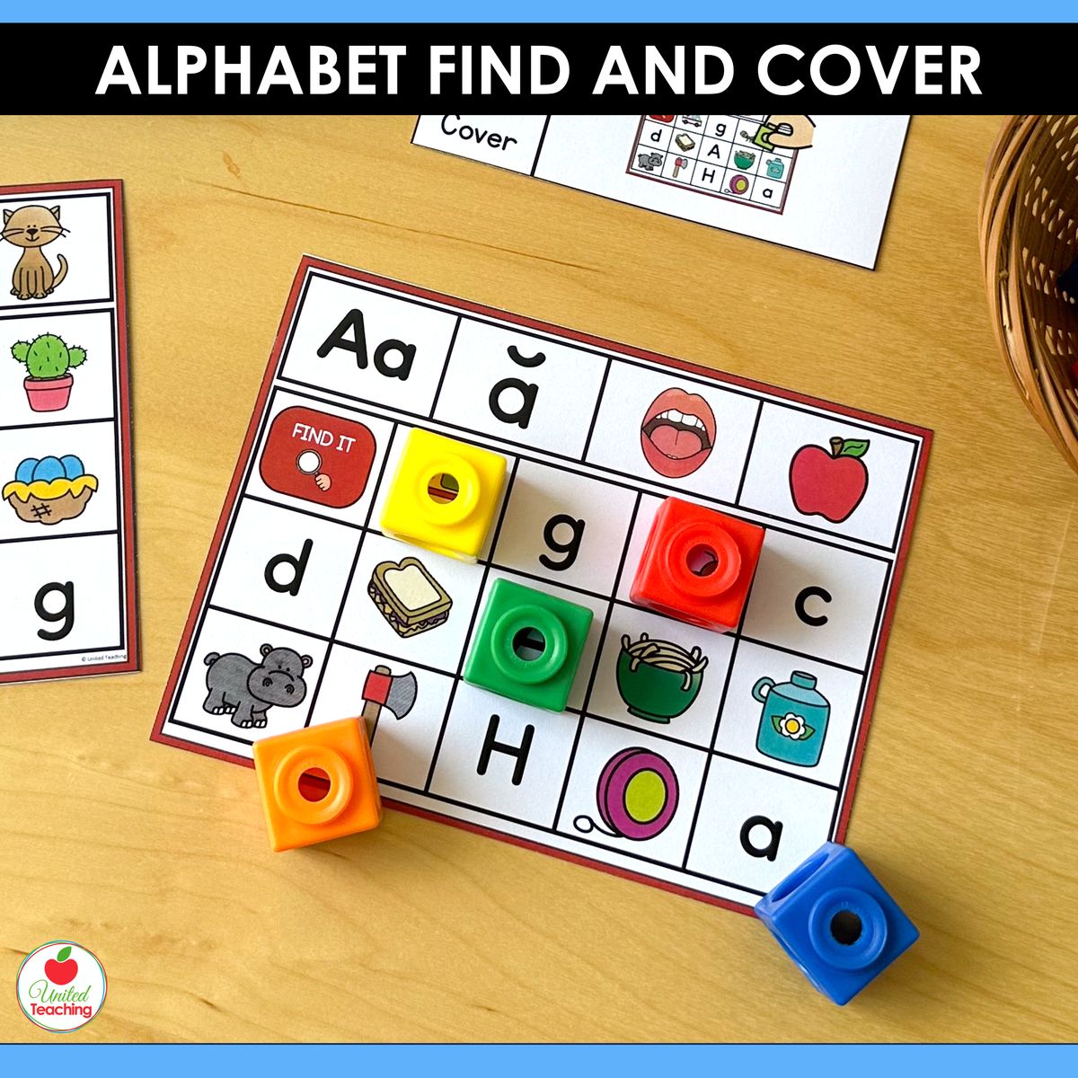 Alphabet Letter A Find and Cover Task Card for letter matching and beginning sound identification
