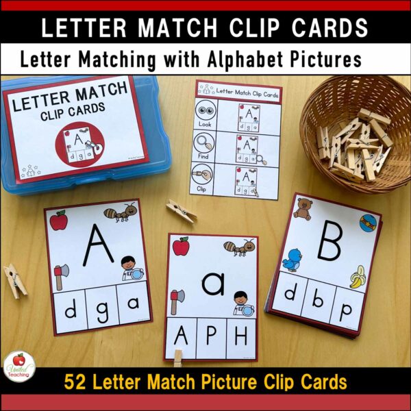 Alphabet Letter Matching Clip Cards with Beginning Sound Pictures