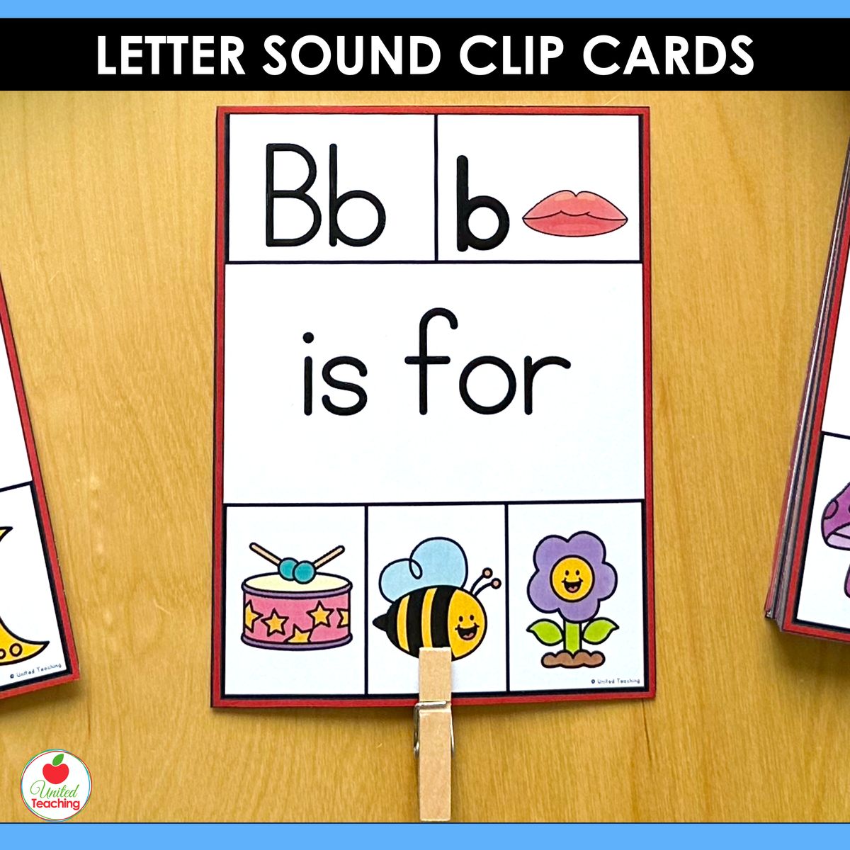 Beginning sound letter clip card with mouth articulation