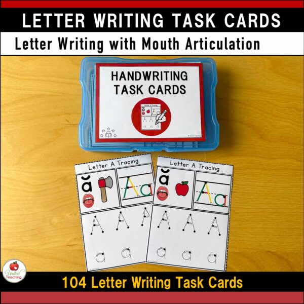 Alphabet Letter Writing Task Cards Letter A Tracing Task Cards with Mouth Formation