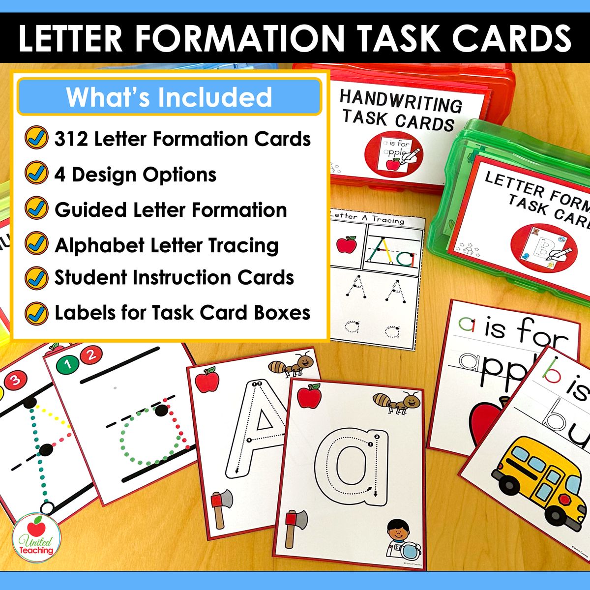 What's included in the Alphabet Letter Formation and Tracing Task Cards Packet