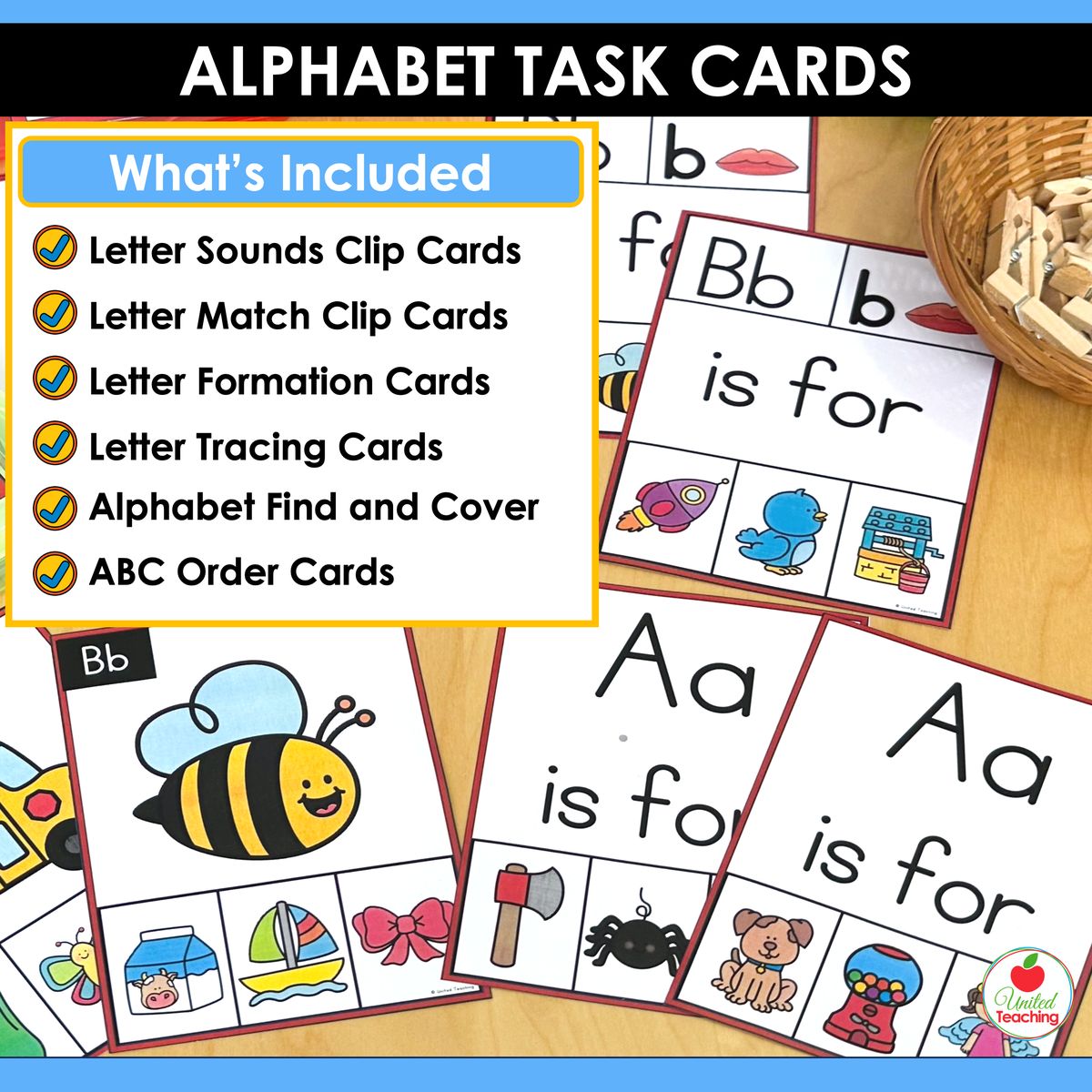What's included in the Alphabet Letter Task Cards Bundle