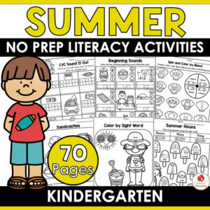 Summer Literacy Review Worksheets for Kindergarten Packet