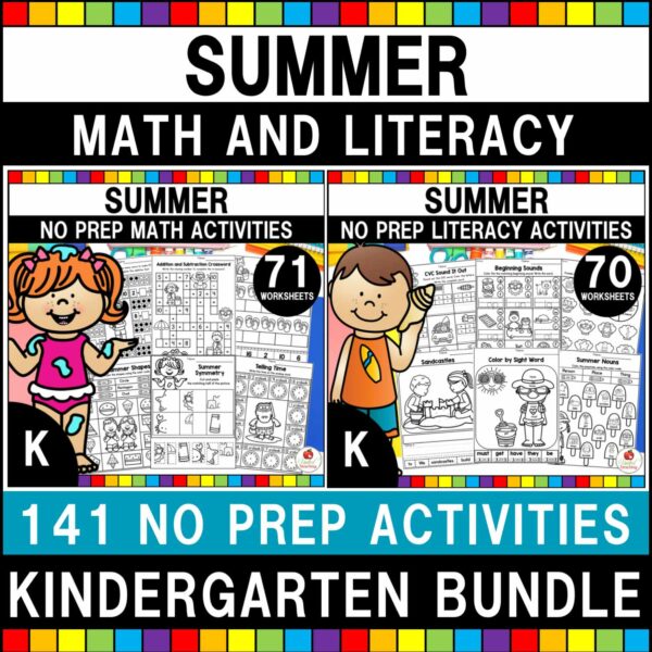 Summer Math and Literacy Activities Kindergarten Bundle Cover
