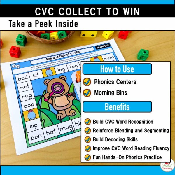 CVC Words Collect to Win Phonics Board Games Packet - Image 3