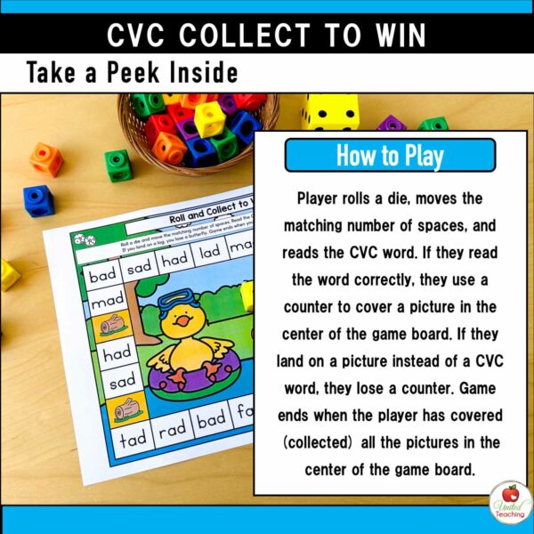 CVC Words Collect to Win Phonics Board Games Packet - Image 4
