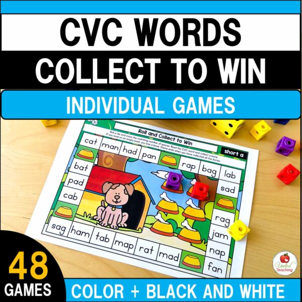 CVC Words Collect to Win Phonics Board Games Packet