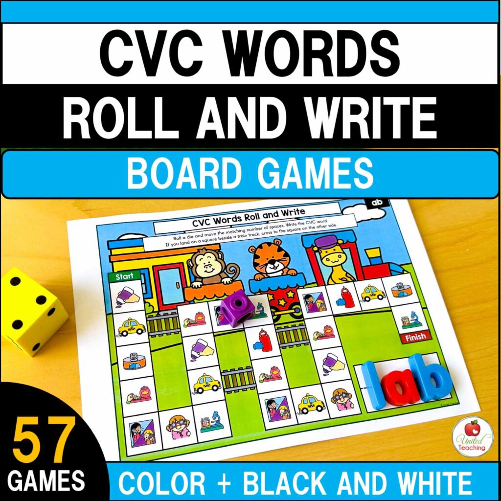 CVC Words Roll and Spell Games Packet - United Teaching