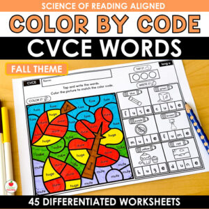 CVCE Words Color by Code Fall Worksheets Cover