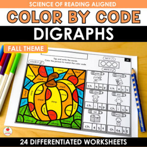 Digraphs Color by Code Fall Worksheets Cover