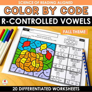 R-Controlled Vowels Color by Code Fall Worksheets Cover