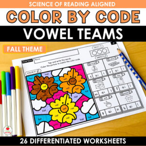 Vowel Teams Color by Code Fall Worksheets Cover